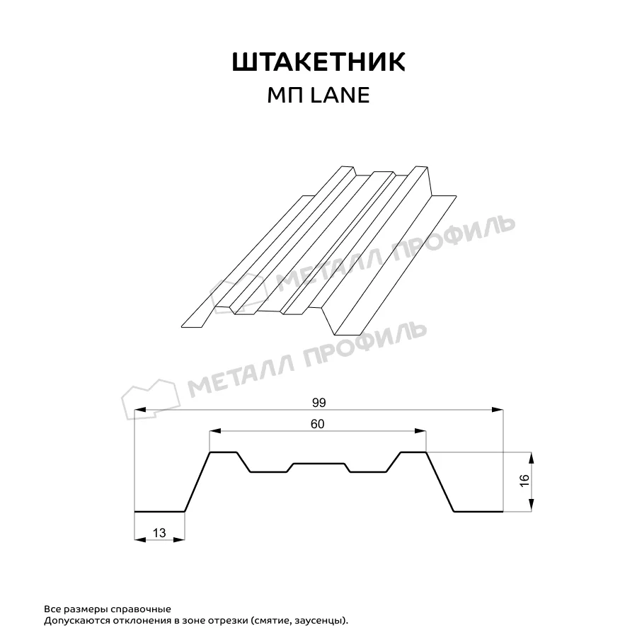 Штакетник металлический LANE-O фигурный 0,099м 0,45 мм Полиэстер Металл Профиль
